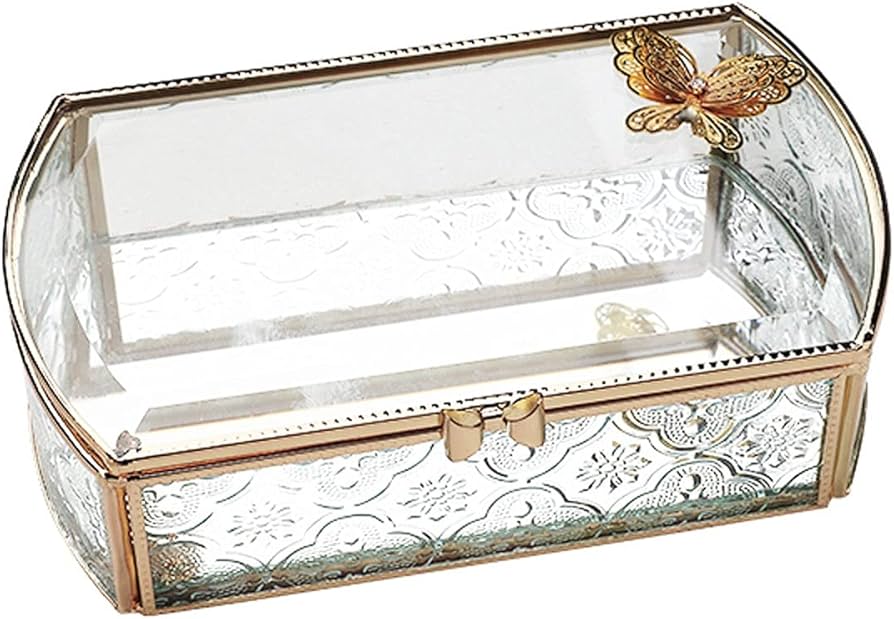 Amazon.co.jp: ジュエリーケースゴールドガラスボックスジュエリー